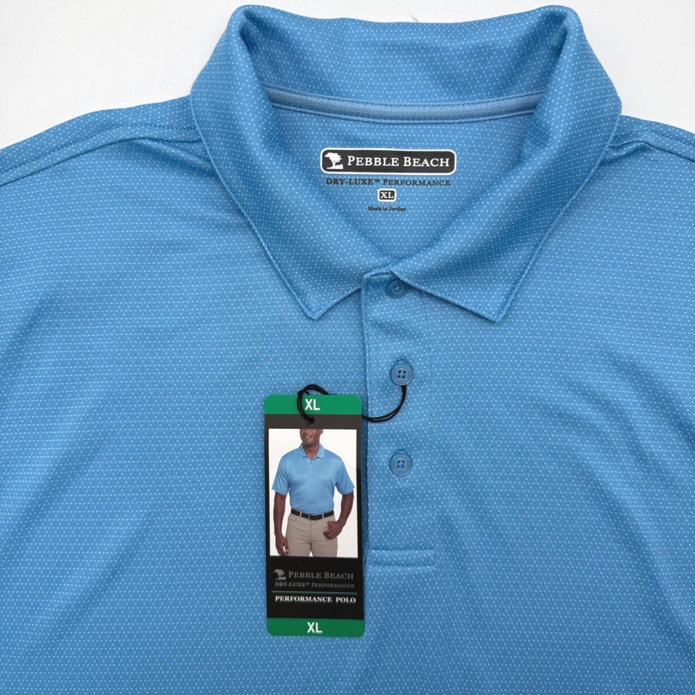 Pebble Beach Polo Shirt Mens XL Blue Dry-Luxe Performance Textured Golf NWT